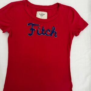 Abercrombie & Fitch Red Short Sleeve Tee with Blue 'Fitch' Applique